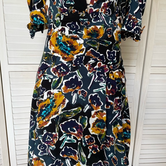 Free People Floral Dress Babydoll Flowy Rayon Sz 2 Short Sleeve Black Blue Green - Picture 3 of 7